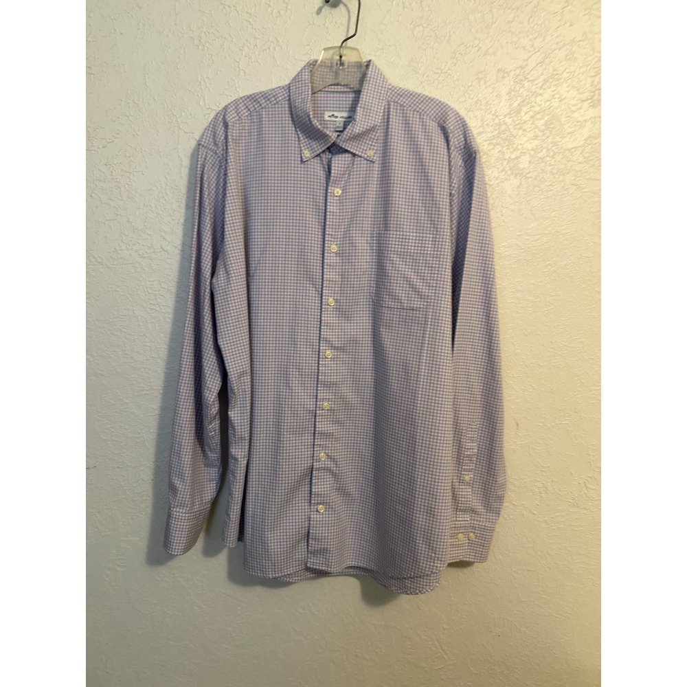 Peter Millar Mens Large Purple Blue Gingham Check Stretch Button Down Shirt